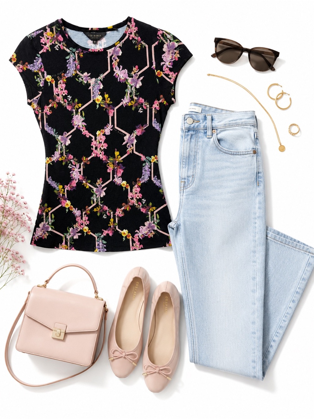 Ted Baker Black Floral Short Sleeve Tee